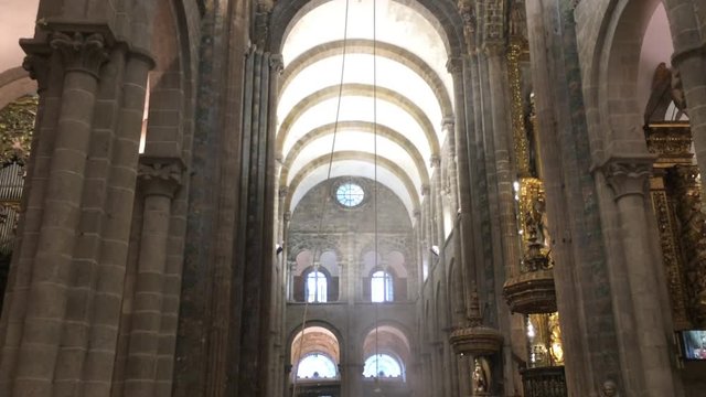 Botafumeiro swinging on the Cathedral of Santiago de Compostela, Galicia, Spain. Camino de Santiago.