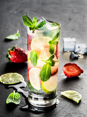 lemonade with strawberries, lime and mint