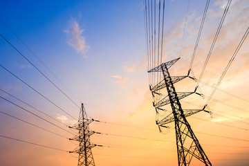 Fototapeta premium silhouette of high voltage electrical pole structure