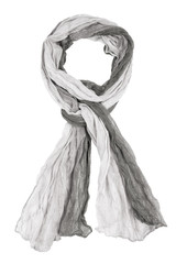 Grey silk scarf isolated on white background.