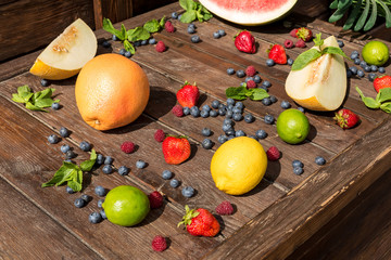 Fruit in summer, wooden