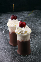 coffee chocolate smoothie with coconut whipped cream. toning, ic