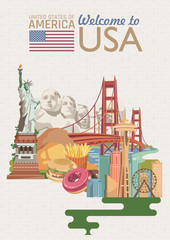 Welcome to USA. United States of America poster. Vector illustration about travel - 163837919