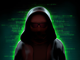 Hacker over a code background