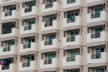 Identical balconies with in skyskrapers