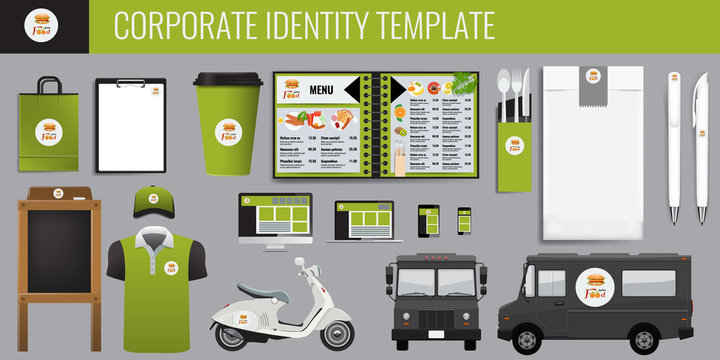 Vector food corporate identity template design set. Branding vector mock up for your design.