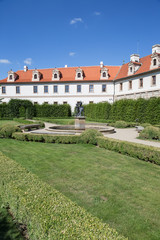 Building behind the formal Wallenstein (Waldstein) Garden (Valdstejnska Zahrada)). It is a public Baroque garden at the Lesser Town (Mala Strana) in Prague, Czech Republic. 