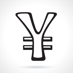 Silhouette of Japanese yen and Chinese yuan sign with two lines. Vector illustration. The symbol of world currencies. Design element for menus, showcases, wallpapers and interfaces