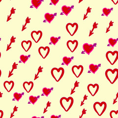 Seamless pattern with arrows of Cupid chasing peoples hearts