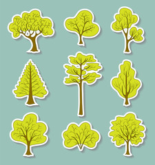 Set of decorative abstract trees and plants