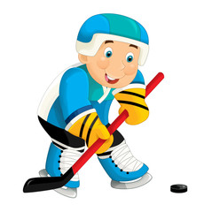 cartoon active hockey player aiming - isolated illustration