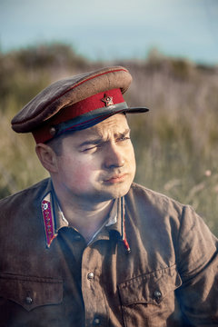 Soviet officer of the Second World War. Military-historical reenactment.