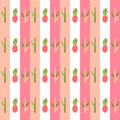 Cactus Pattern. Pattern with cactus and pineapples in watermelon colors.