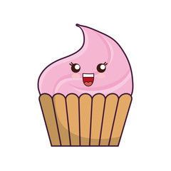 kawaii cupcake icon over white background vector illustration