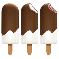 Ice cream chocolate set on white background for Your business project. Realistic Snacks for ice cream from milk. Ice lolly. Vector Illustration