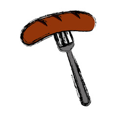 fork with sausage icon over white background vector illustration