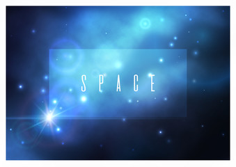 Obraz premium Vector space background with bright blue nebula and white stars.