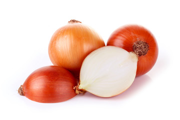 Red sliced onion and fresh parsley still life isolated on white background