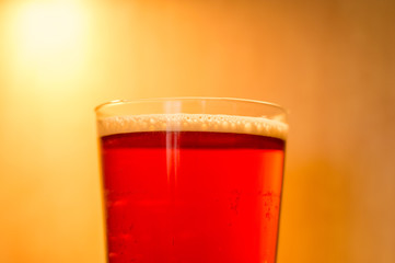 View for top of glass with Amber ale beer.