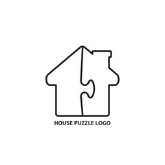 Puzzle house vector outline icon isolated on white