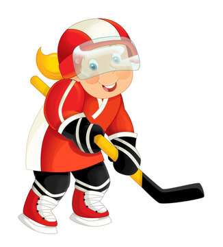 cartoon active hockey player aiming - isolated illustration