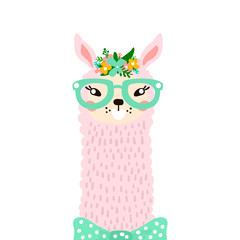 Cute lama head isolated on white. Vector illustration © solodkayamari