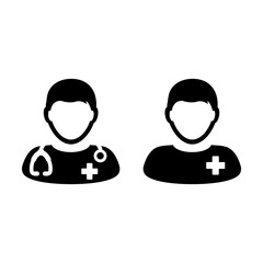 Doctor Icon Vector with Patient or Medical Assistant Avatar in Glyph Pictogram Symbol illustration