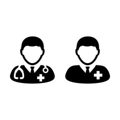 Doctor Icon Vector with Patient or Medical Assistant Avatar in Glyph Pictogram Symbol illustration