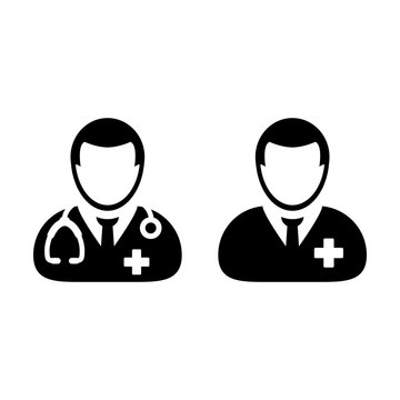 Doctor Icon Vector with Patient or Medical Assistant Avatar in Glyph Pictogram Symbol illustration