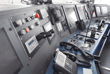 Ship control panel in  captain's bridge