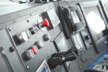 Naklejka premium Ship control panel in captain's bridge