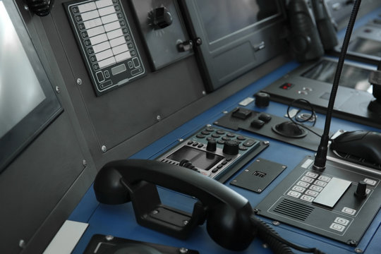 Ship control panel in captain's bridge
