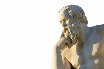 Papier Peint photo Monument historique Statue du philosophe grec Socrate sur fond blanc