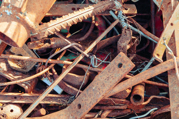Scrap metal rusty parts viewed from above
