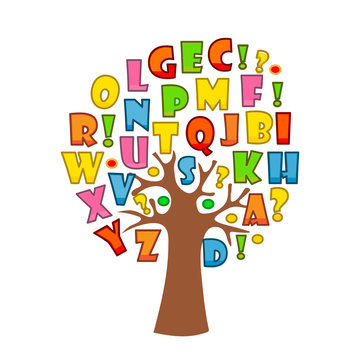 Art tree with letters of alphabet for your design