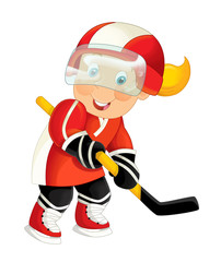 cartoon active hockey player aiming - isolated illustration