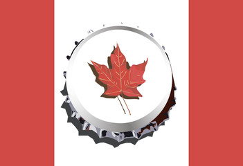 Red maple  leave on bottle cup on Canada flag.