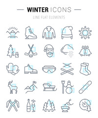 Set Vector Flat Line Icons Winter