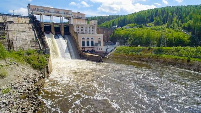 Video drone aerial view of old hydro power station