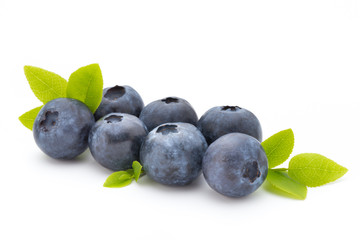 Fresh blueberries on a white background.