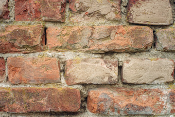 Old red bricks wall close-up