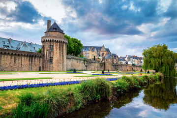 Walls of the ancient town and the gardens in Vannes. Brittany (Bretagne), Northern France.