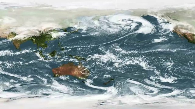 Scroll movement of a equirectangular map of the precipitation on Earth planet. Seamless animation. Elements of this image furnished by NASA
