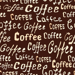 Seamless coffee  pattern on dark brown background