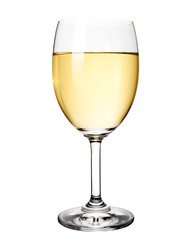 White wine in glass., Isolated on a white background.