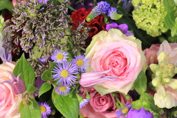 Blue and pink wedding flowers
