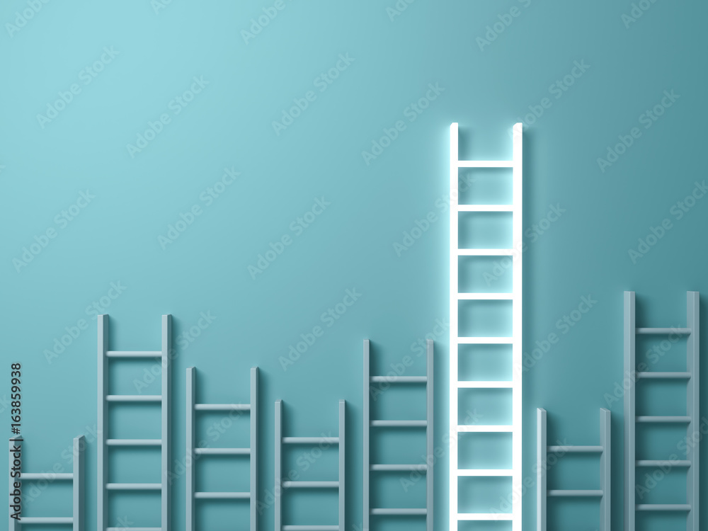 Poster stand out from the crowd and different creative idea concepts , longest ladder glowing among other s