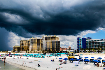 Dark Stormy Sky above a Clearwater Beach and Resort Hotel Buildings in Florida