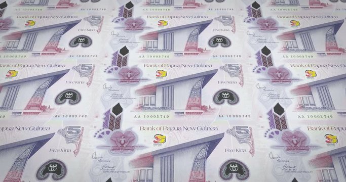 Banknotes of five papua New Guinean kina of Papua New Guinea, cash money, loop