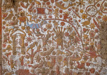 Ancient Mural at Huaca de la Luna archaeological site - Trujillo, Peru